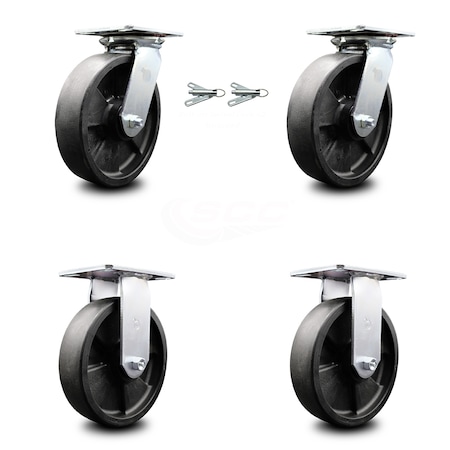 Service Caster 8 Inch Glass Filled Nylon Caster Set with Roller Bearing 2 Swivel Locks 2 Rigid SCC-35S820-GFNR-BSL-2-R-2